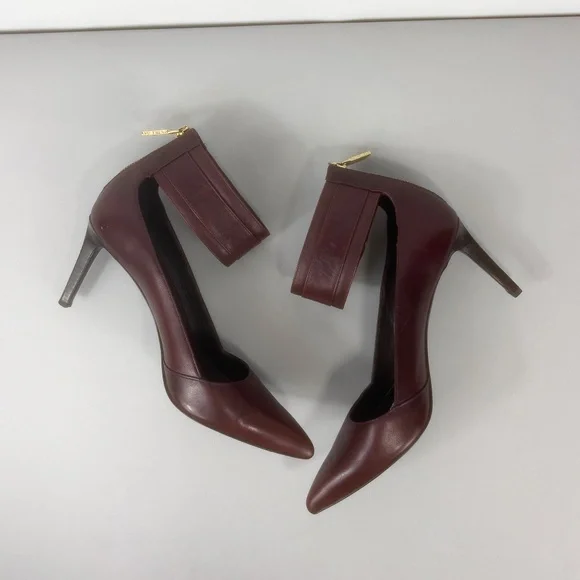 RACHEL ZOE BURGUNDY LEATHER ANKLE STRAP HEELS - Picture 4 of 9